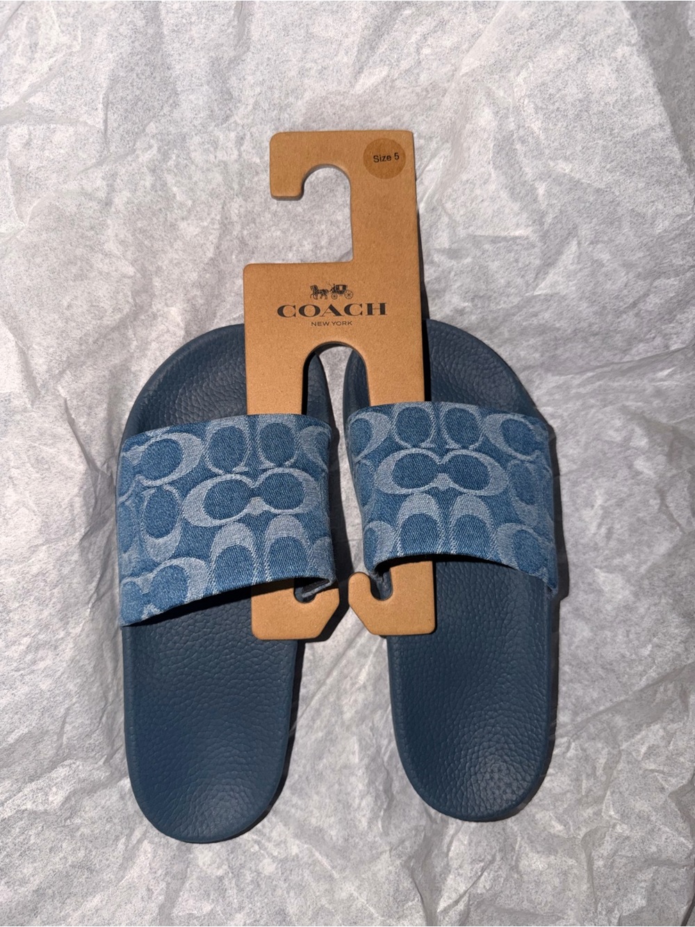 Brand New Coach Udele Indigo Blue Denim Slide Sandals